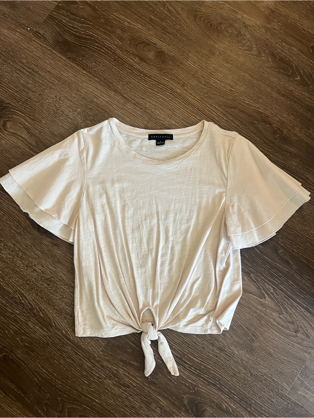 Sanctuary Cream Tie-Front Flutter Sleeve Crop Top